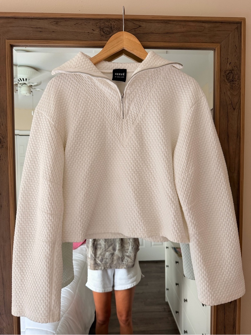 Hervé white textured half-zip pullover